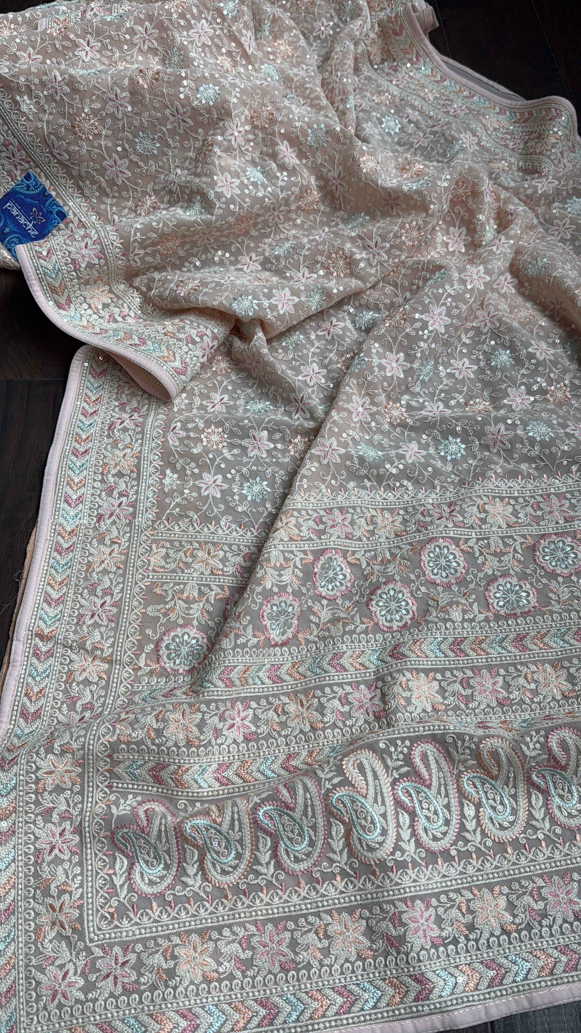 Designer Georgette Embroidered - Light Baby Pink