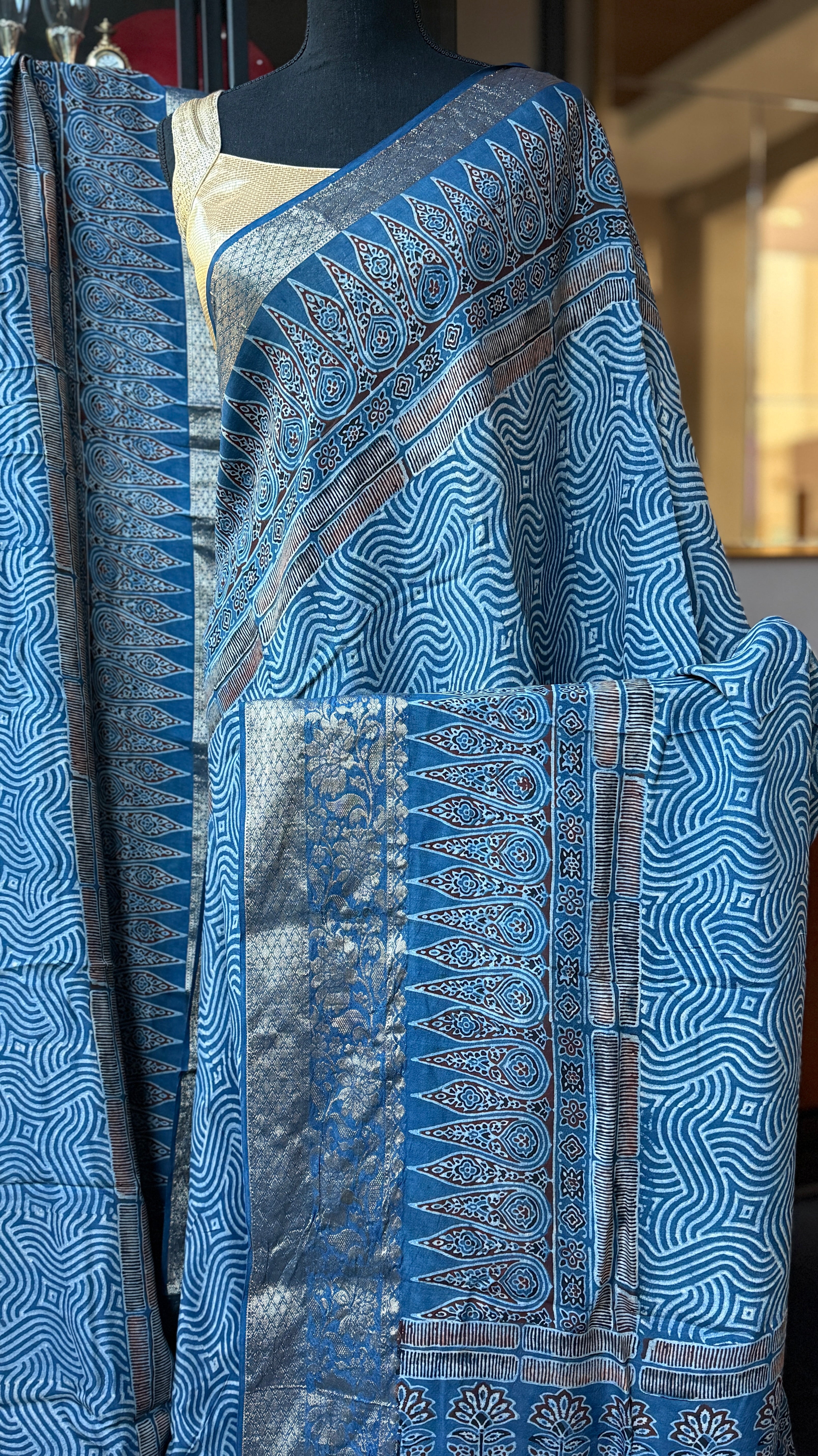 Dola Silk Ajrakh - Indigo 1