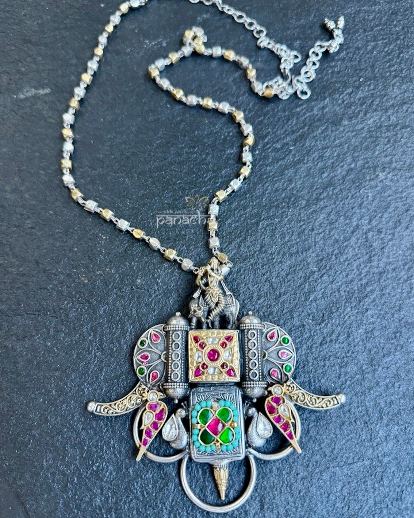 Pure Silver Necklace - Krishna Pendant Dual Tone