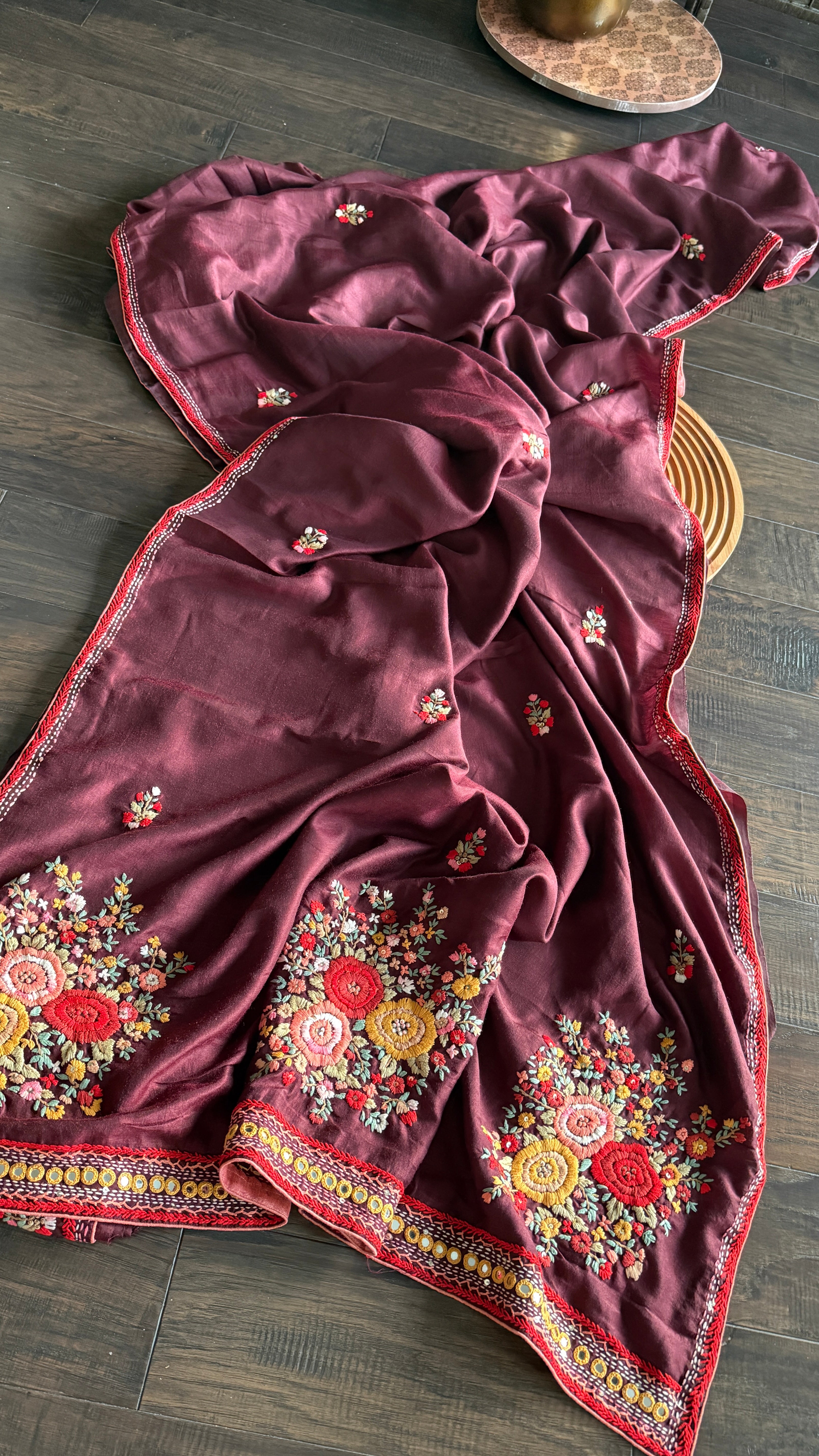 Designer Muga Embroidered - Wine Maroon