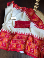 Pure Silk Sambalpuri Double ikat  - Cream Red Orange