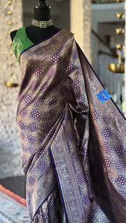 Pure Silk Katan Banarasi- Purple Antique Gold Zari