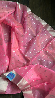 Chanderi Organza Silk - Pink Silver Zari