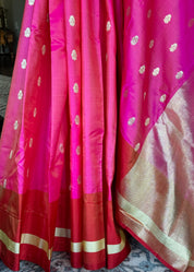 Pure Silk Mashru Banarasi- Rani Pink Red