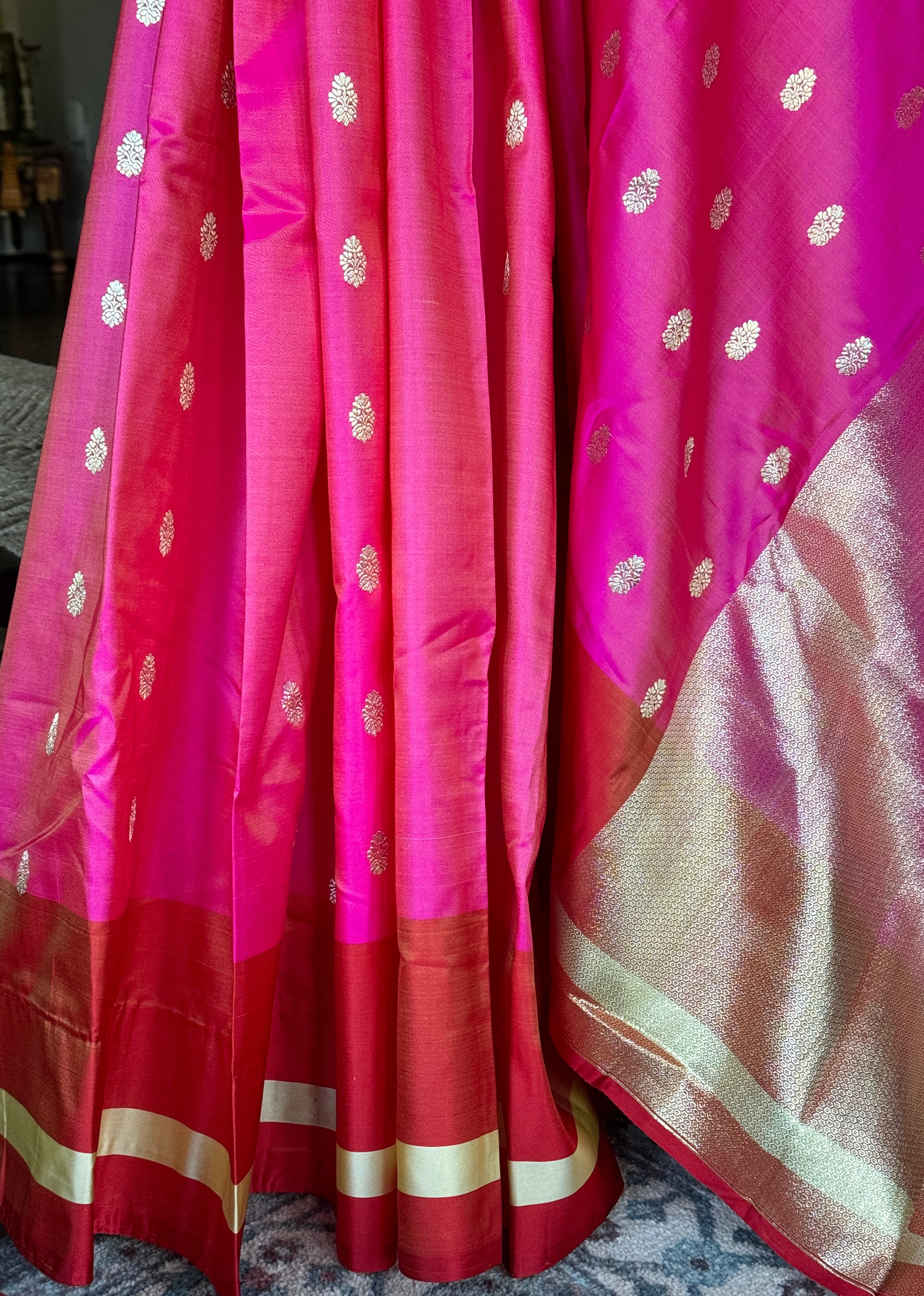 Pure Silk Mashru Banarasi- Rani Pink Red