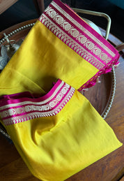 Pure Silk Mashru Banarasi- Yellow Magenta Pink Red