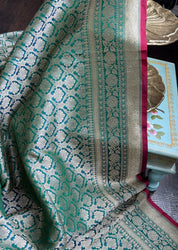 Pure Silk Katan Banarasi- Peocock Green Dual Shaded