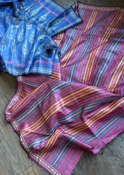 Gopalpur Tussar Silk Ikat - Blue Multi Color
