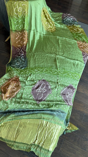 Modal Silk Hand Bandhej - Green Makdi Palla