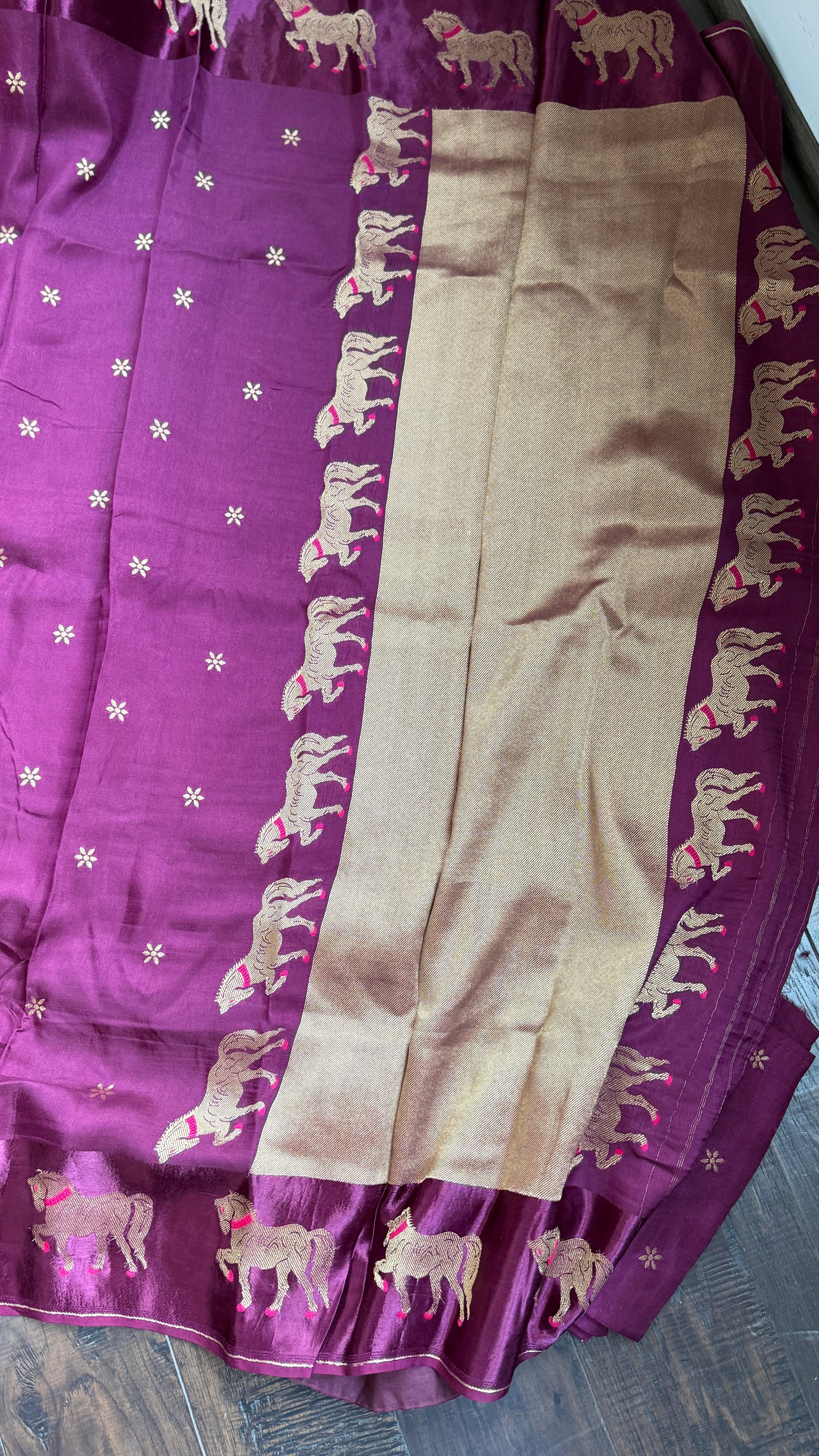 Designer Satin Silk - Purple Horse Woven