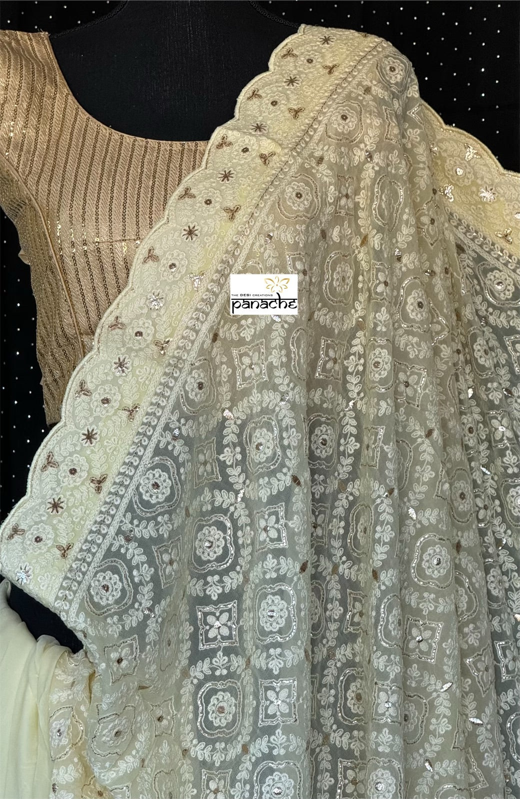 Designer Geogette Chikankari - Light Lemon Yellow