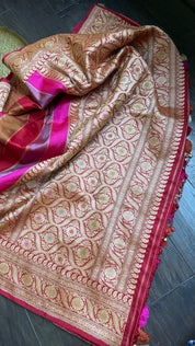 Pure Silk Rangkat Banarasi - Pink Red Multi shaded Kadwa