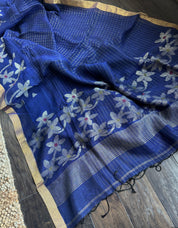 Linen Jamdaani - Navy Blue