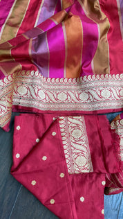 Pure Silk Rangkat Banarasi - Pink Red Multi shaded Kadwa