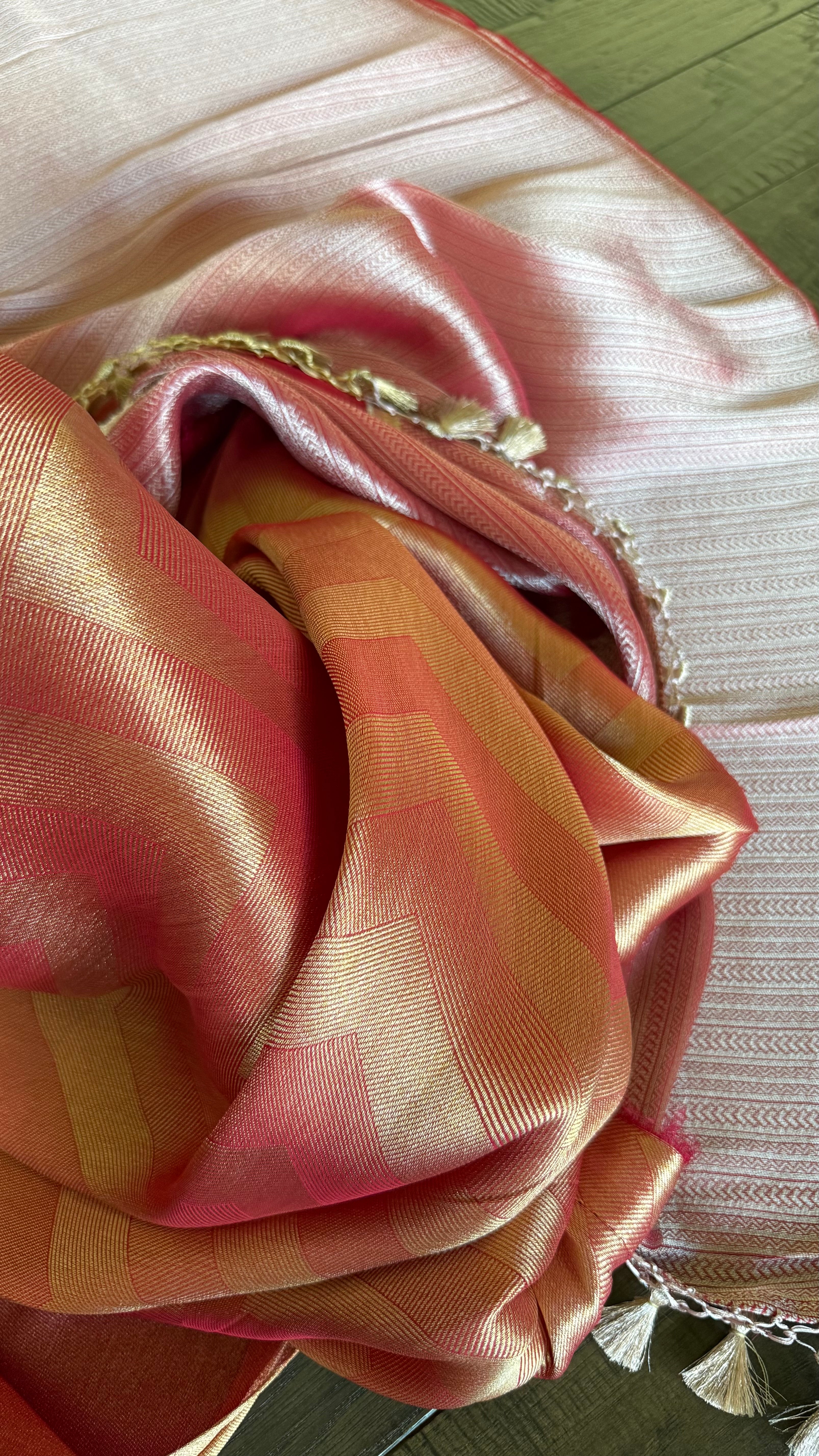 Designer Soft Silk Brocade Banarasi - Peach Pink Golden