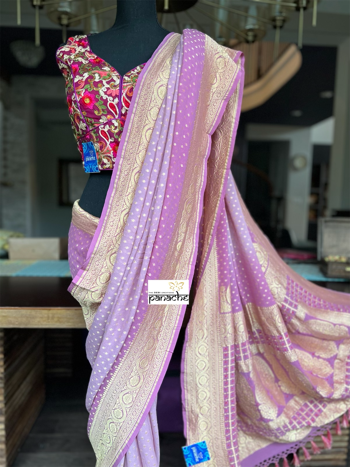 Khaddi Georgette Banarasi - Ombré Light Mauve Pink Bandhej