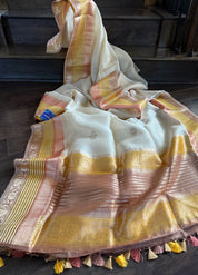 Kora Silk Banarasi - Beige Multicolor Border