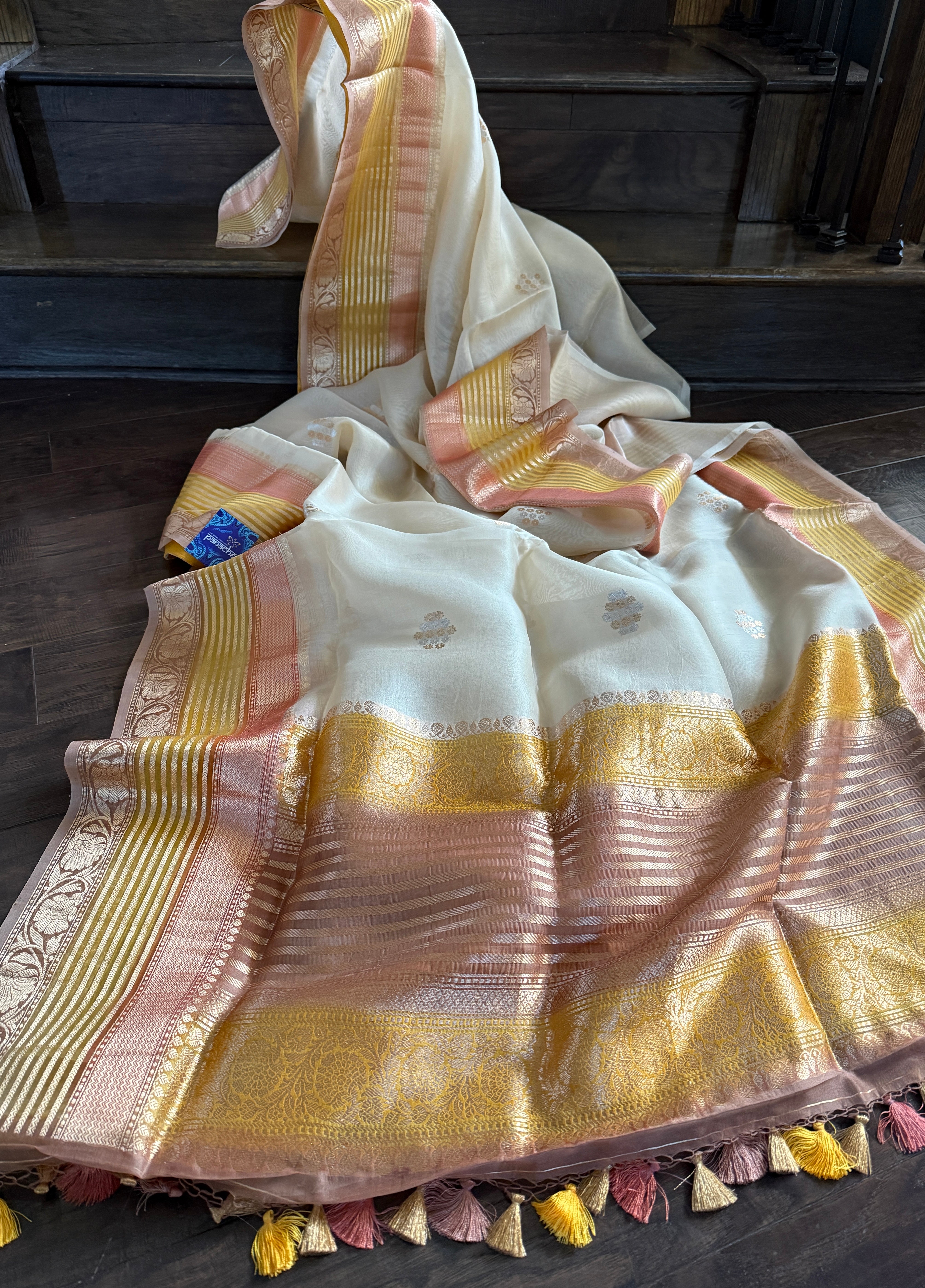 Kora Silk Banarasi - Beige Multicolor Border