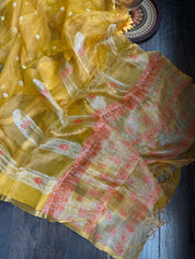 Metallic Tissue Muslin Silk Jamdaani - Yellow