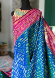 Pure Silk Ikat -  Firozi Sea Green Magenta