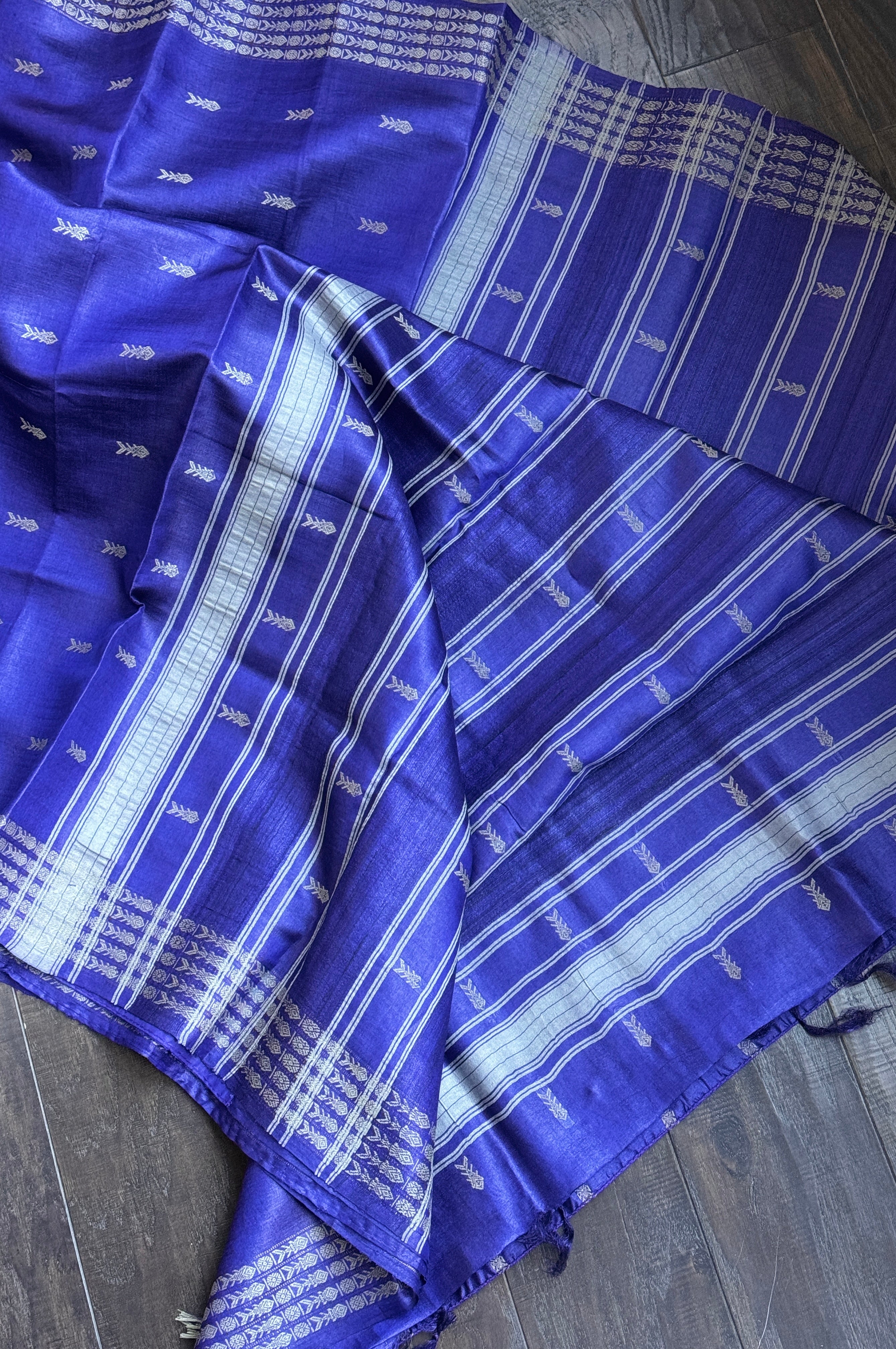 Handwoven Tussar Silk - Purplish Blue Golden Zari