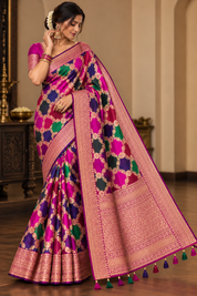 Pure Silk Banarasi - Purple Magenta Maroon Green