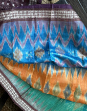 Gopalpur Tussar Silk Ikat - Sea green Plum Orange