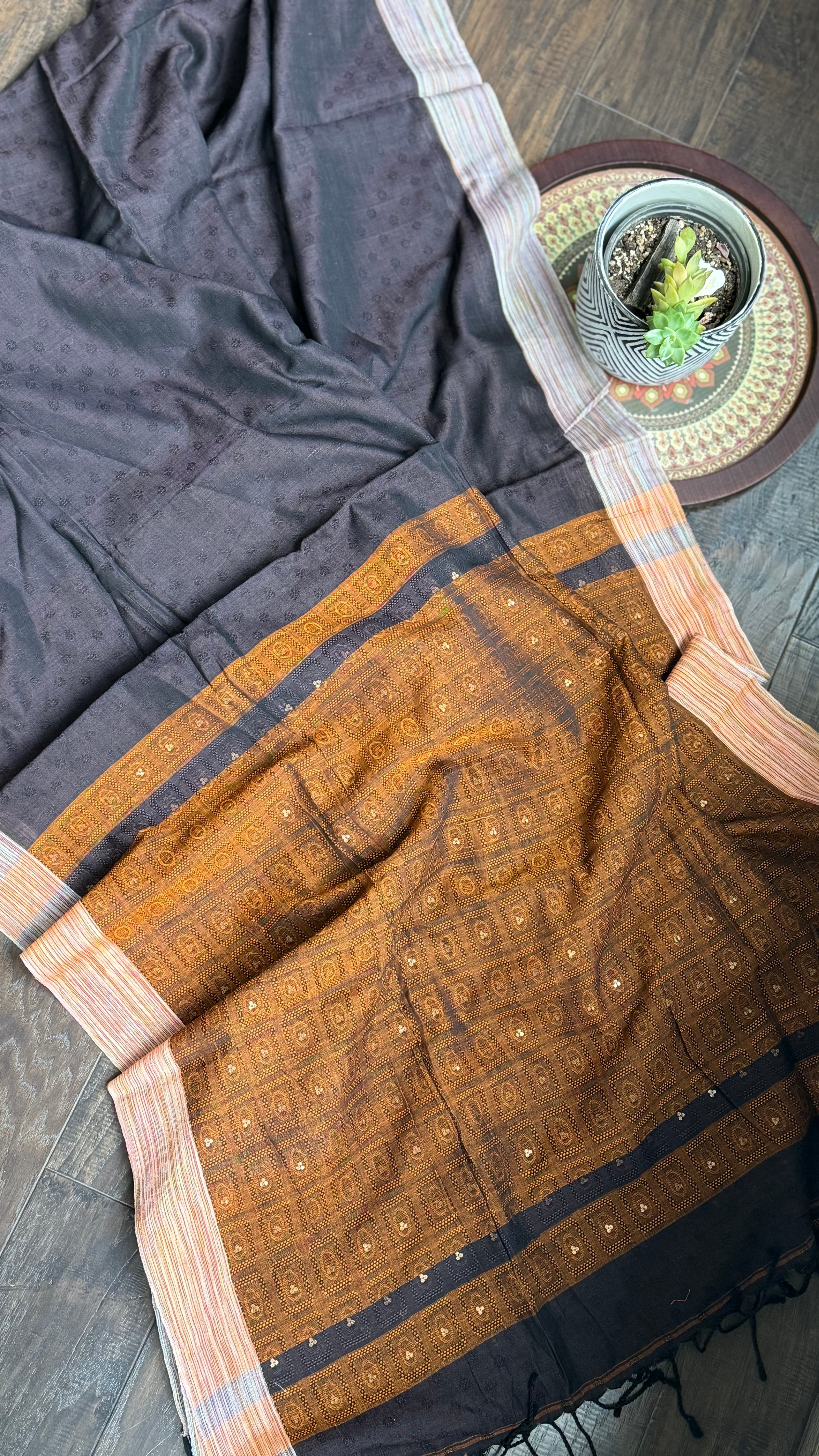 Pure Khadi Handloom - Black Brown Woven