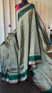 Soft Silk Banaras Brocade Saree - Dark Green