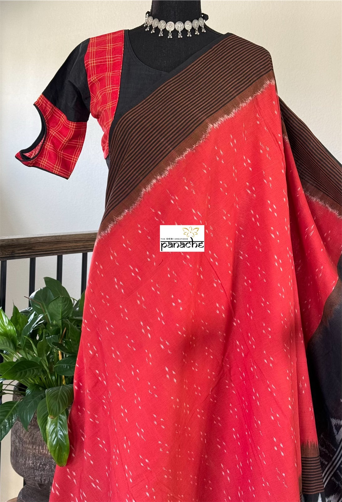 Designer Cotton Blouse - Black and Red