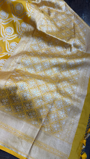 Pure Silk Katan Banarasi- Yellow Zari Woven