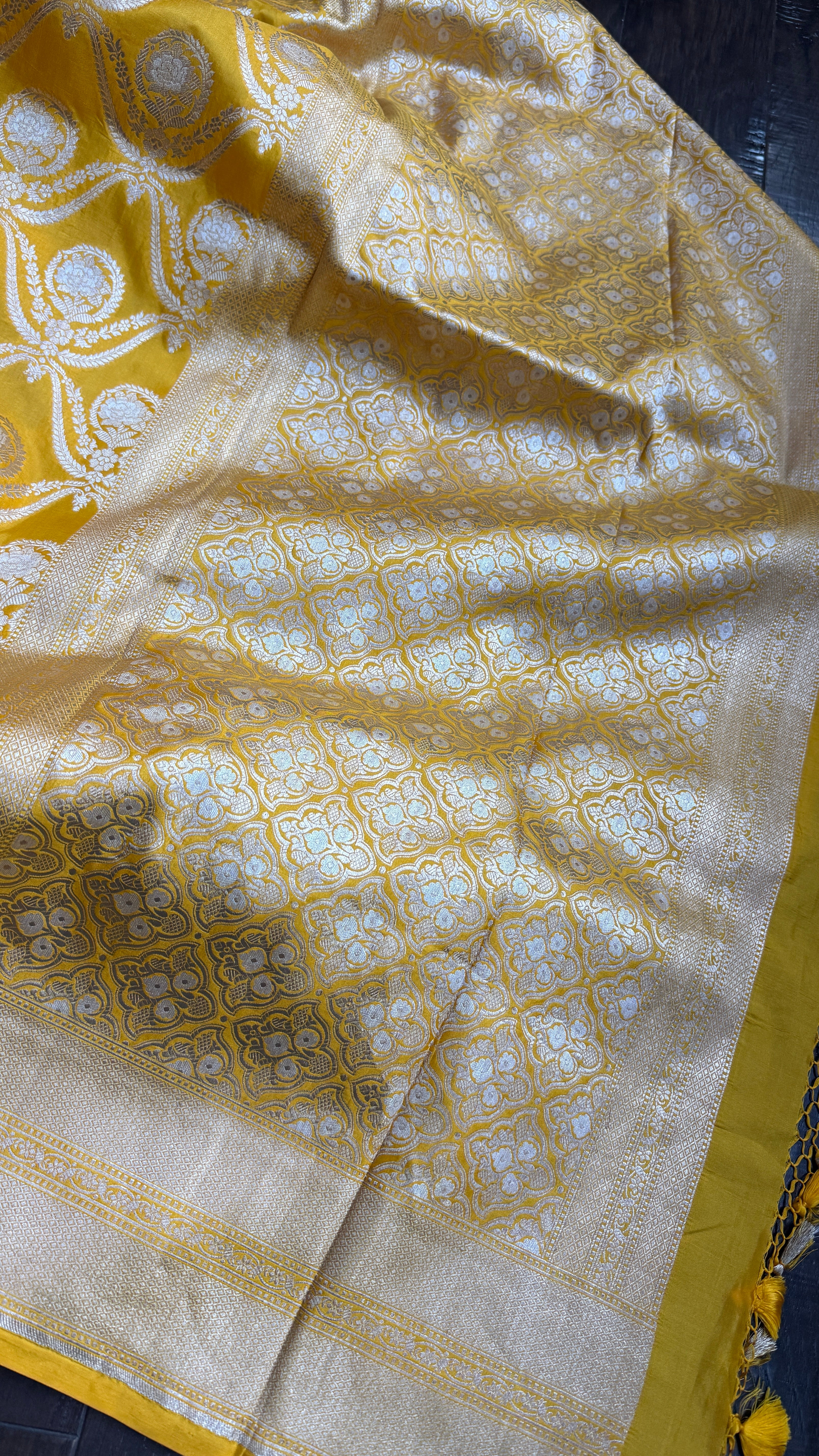 Pure Silk Katan Banarasi- Yellow Zari Woven