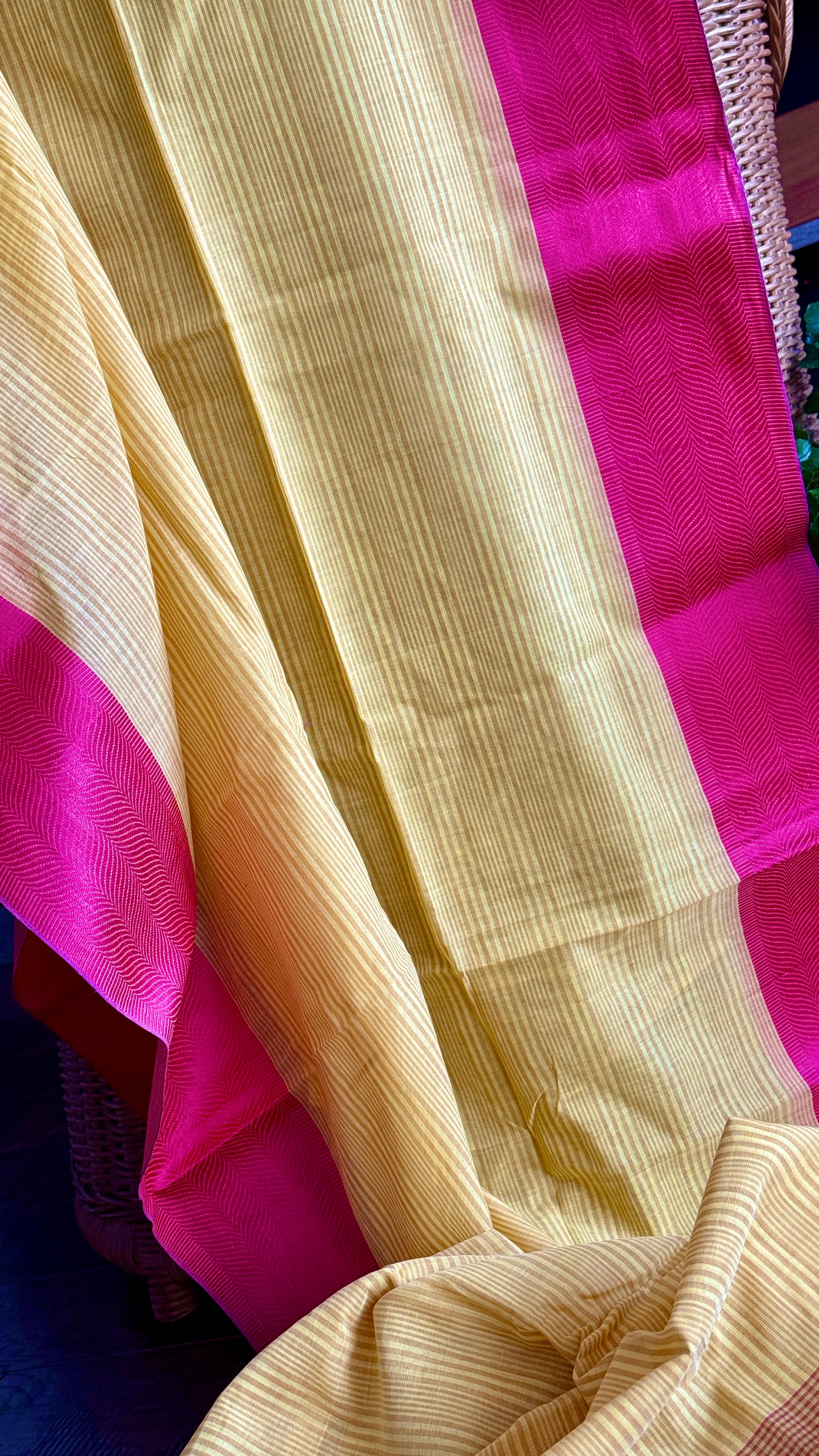 Pure Khadi Cotton Handloom - Yellow Pink