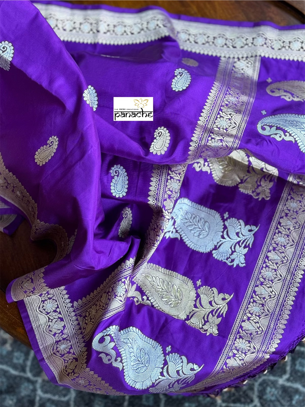 Pure Silk Katan Banarasi - Purple Paisley Kadwa