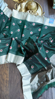 Pure Chanderi Pattu Silk - Dark Teal Green Meenakari