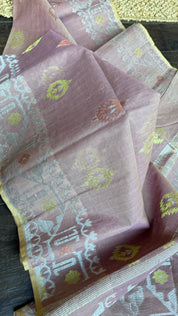 Dhakai Jamdani  - Dusty Pink Gold Silver Zari  Woven