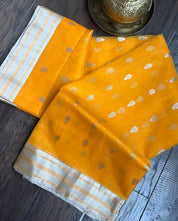 Pure Chanderi Organza Silk - Sunrise Orange Silver Zari