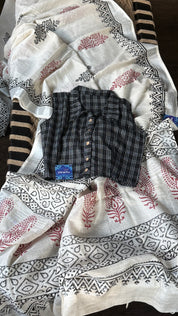 Linen Printed - Off-White Silver Zari