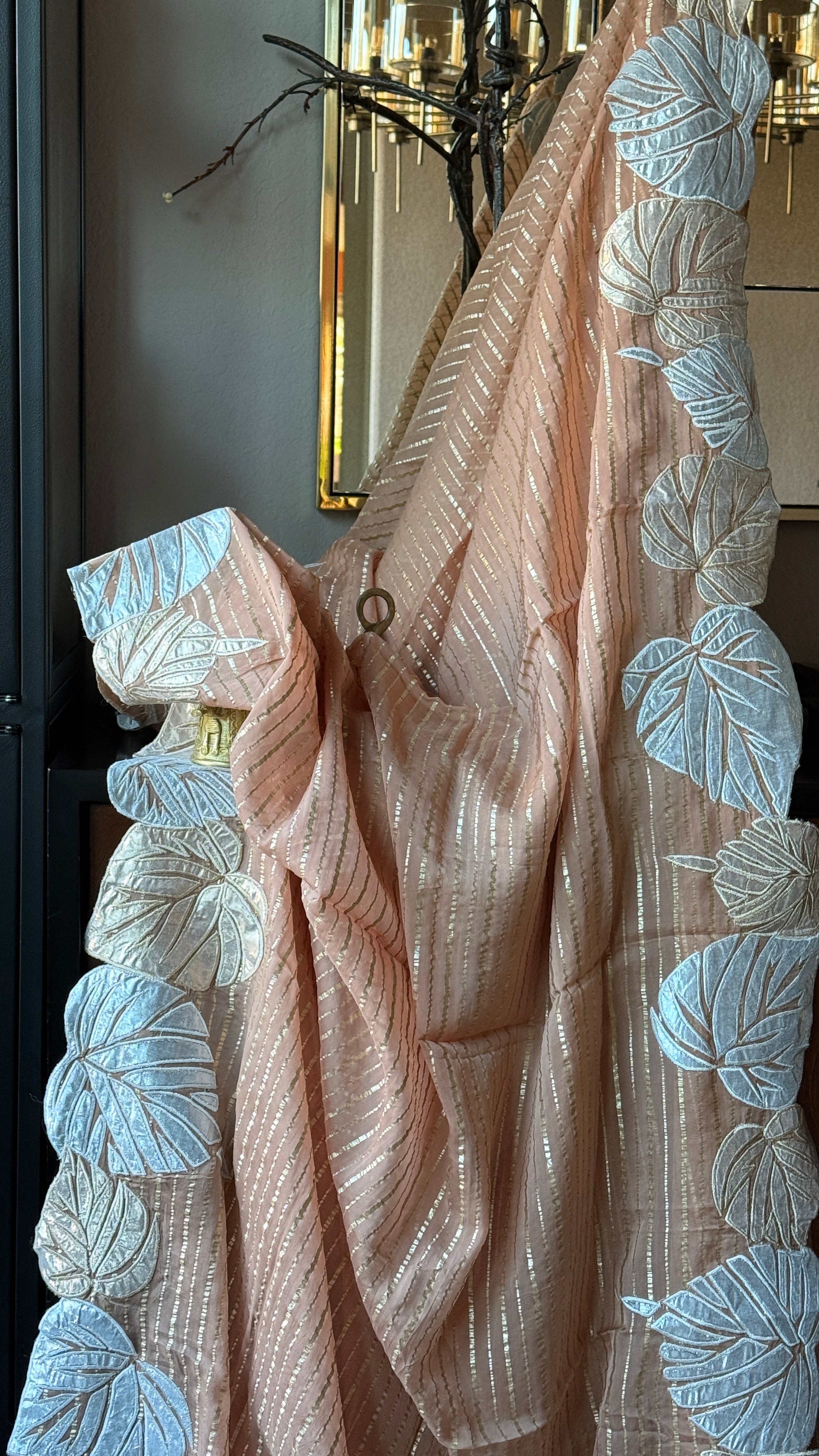 Designer Georgette Silk - Mocha Brown Appliqué Embroidered