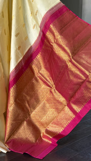 Pure Silk Borderless Kanjivaram - Butter Yellow Magenta Woven