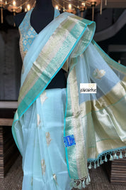 Organza Silk Banarsi - Mint Blue Kadwa