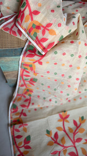 Cotton Jamdaani  - Beige Red Multi Colored 2