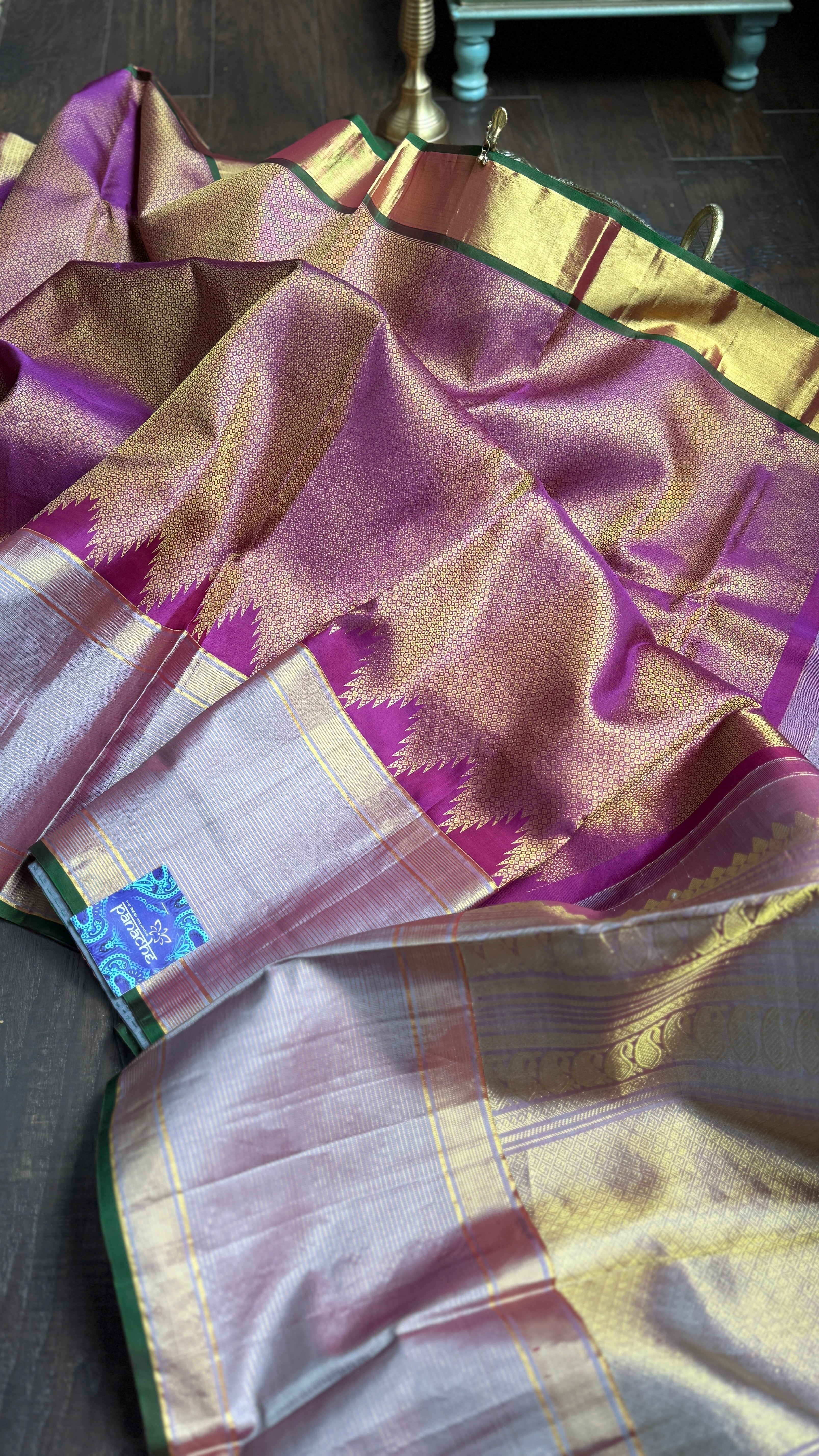Pure Brocade Kanjivaram - Purple Golden 2g Zari