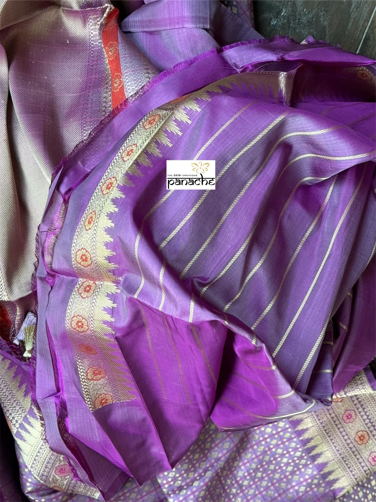 Pure Silk Brocade Banarasi - Purple Antique Zari Kadwa