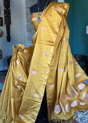 Pure Silk Mashru Banarasi- Ochre Yellow