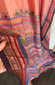 Pure Vidarbha Tussar Lambani - Peach Hand Embroidered