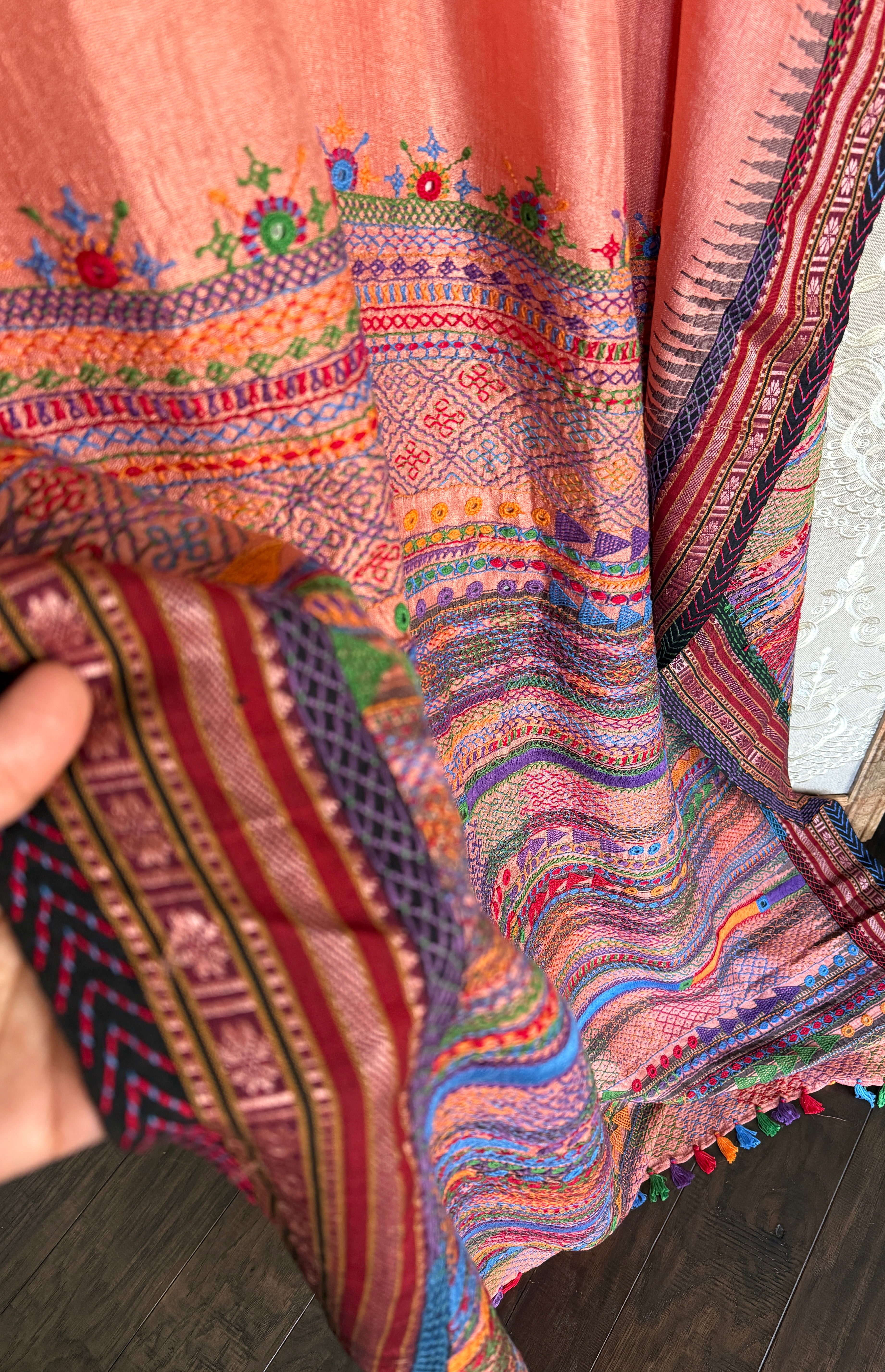 Pure Vidarbha Tussar Lambani - Peach Hand Embroidered