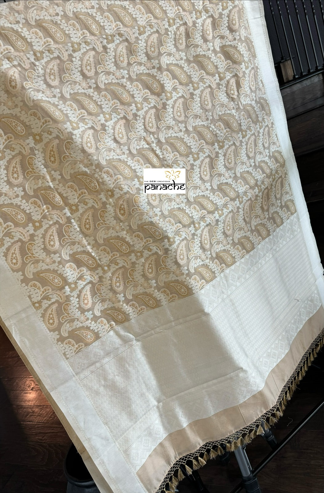 Cotton Silk Banaras Chanderi - Light Mocha Tan Woven