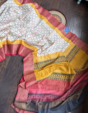 Pure Tussar Silk - Beige Red Black Yellow