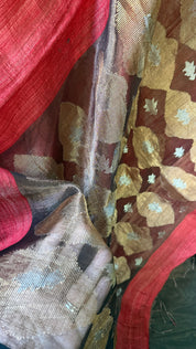 Pure Matka Silk - Red Muslin Jamdaani Palla